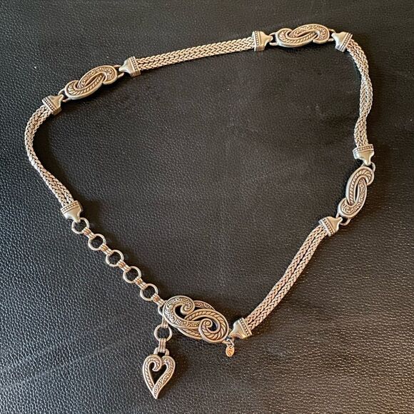 BRIGHTON vintage silver tone heart and serpentine chain adjustable belt‎ main image 4